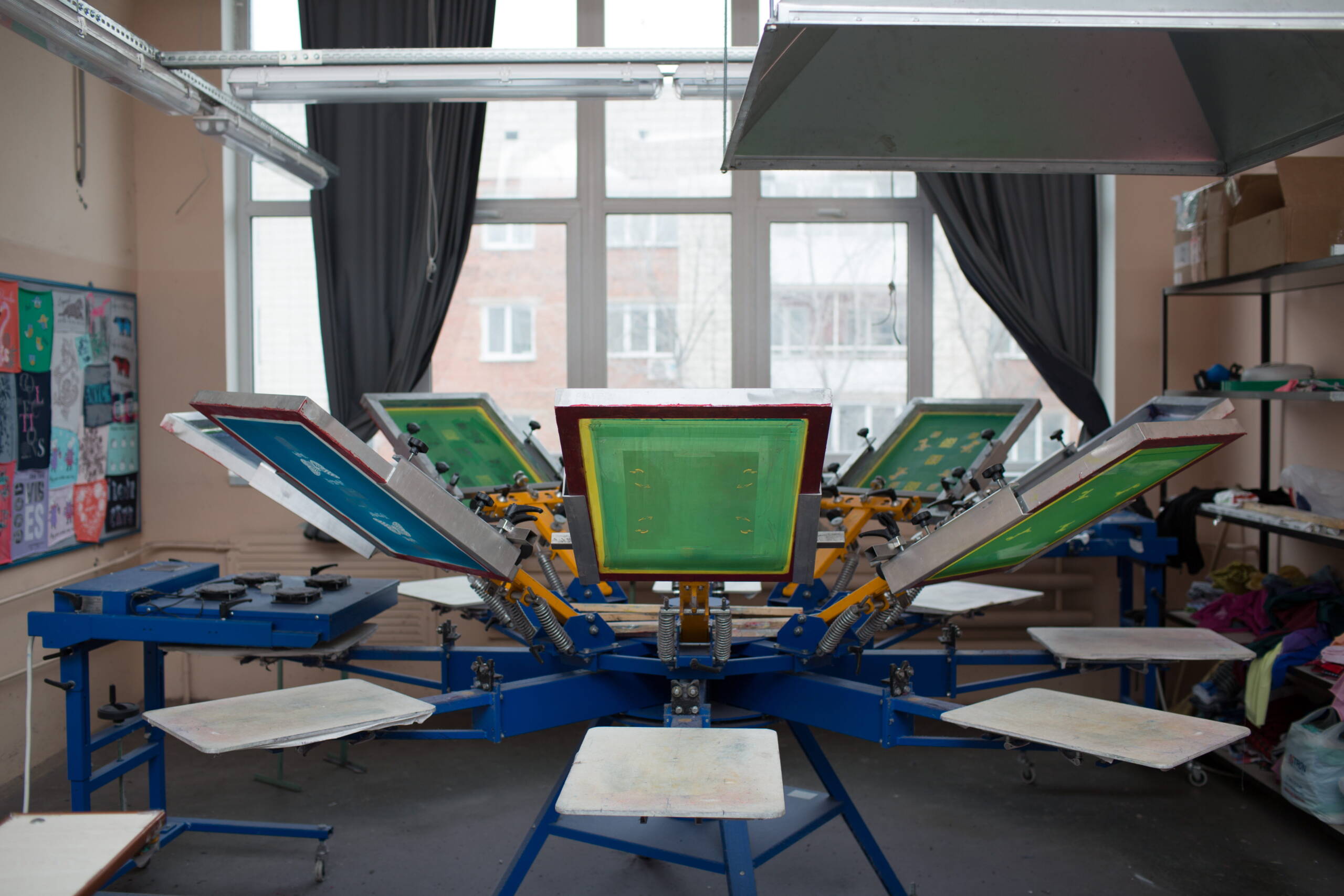 Screen printing machine in workshop
